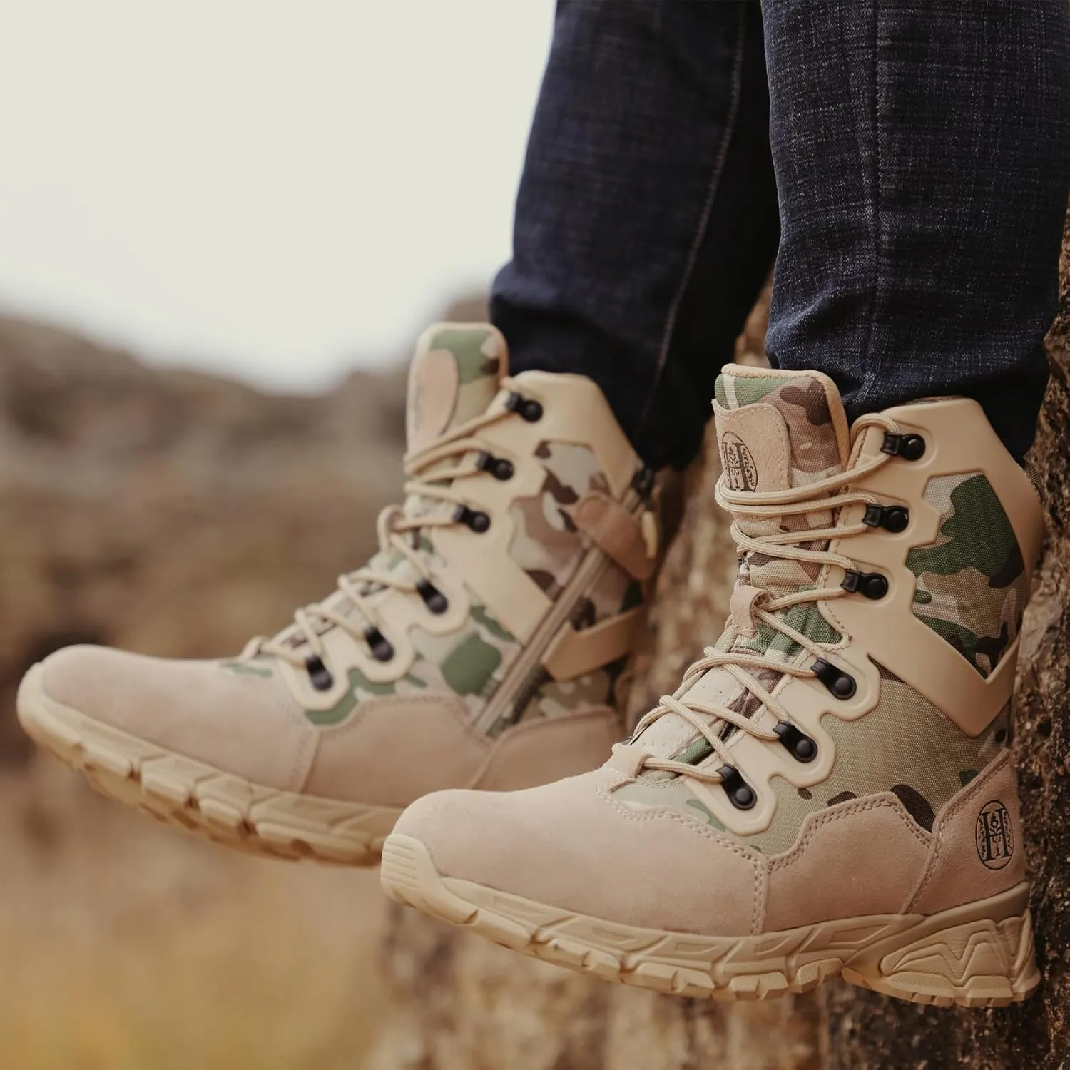 8" Waterproof Men's Military Tactical Work Boots, Hiking Motorcycle Combat Slip/Oil Resistant Boots with YKK Side Zipper