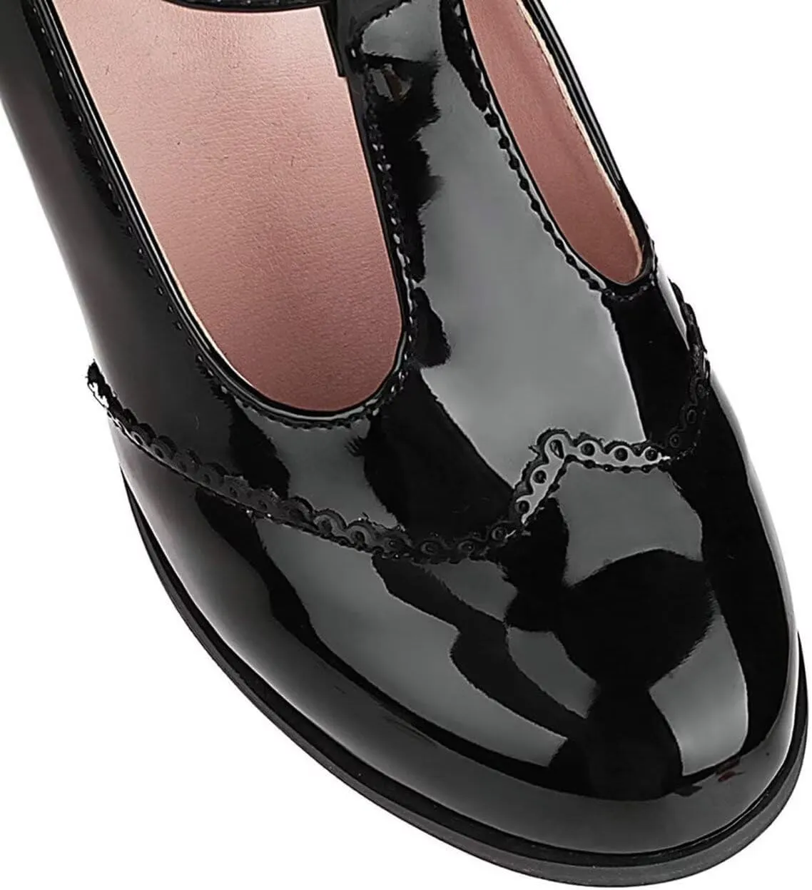 Agodor Women's T Strap Mary Jane Wingtip Oxford Shoes Chunky Heel Patent Leather Pumps