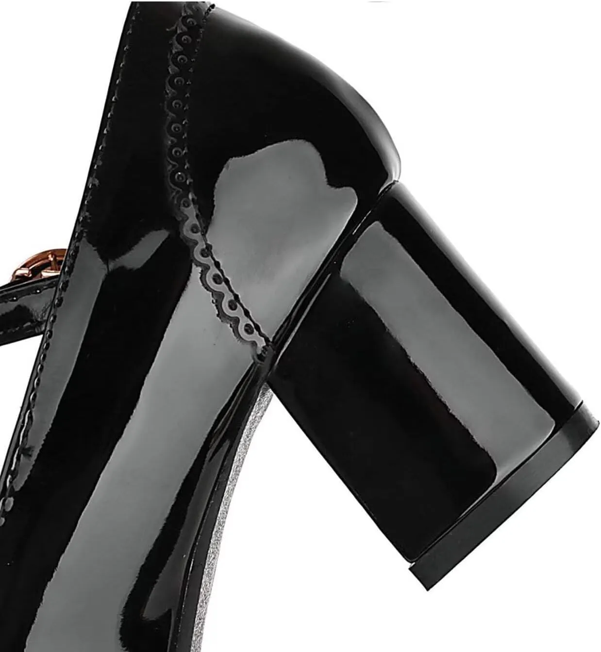 Agodor Women's T Strap Mary Jane Wingtip Oxford Shoes Chunky Heel Patent Leather Pumps