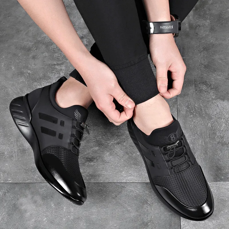 Air Wings Leather Knitted Sneakers (Normal & Increased 2.36 IN)