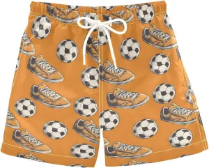 ALAZA Orange Shoes Football Soccer Boys Quick Dry Beach Board Shorts Kids Swim Trunks Bathing Suit Swimsuit