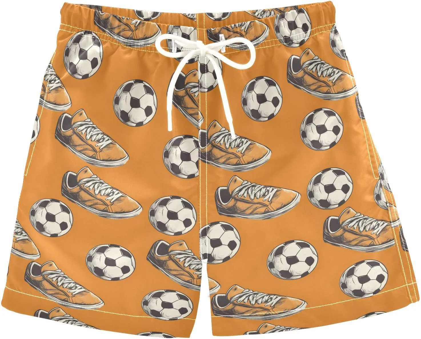ALAZA Orange Shoes Football Soccer Boys Quick Dry Beach Board Shorts Kids Swim Trunks Bathing Suit Swimsuit