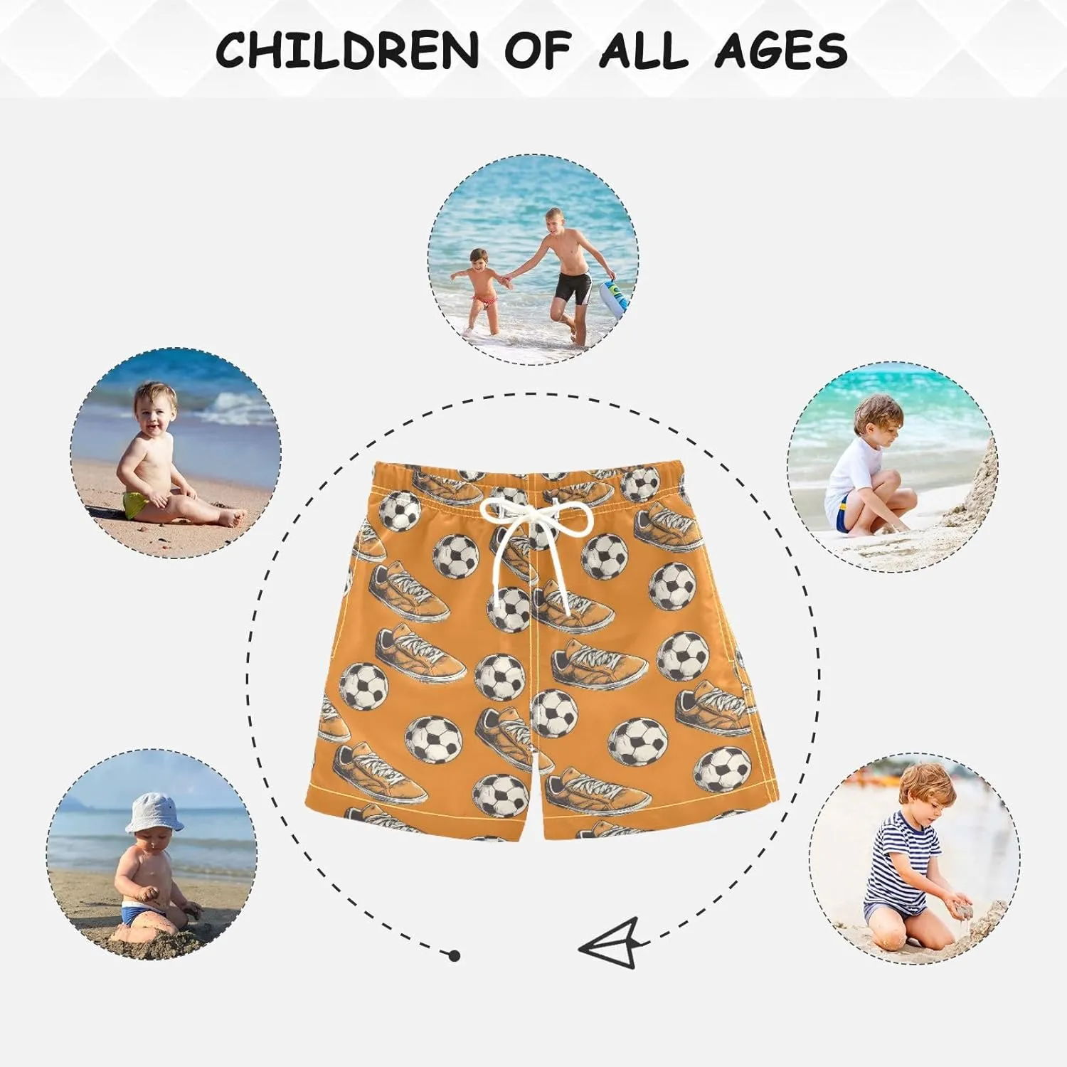 ALAZA Orange Shoes Football Soccer Boys Quick Dry Beach Board Shorts Kids Swim Trunks Bathing Suit Swimsuit