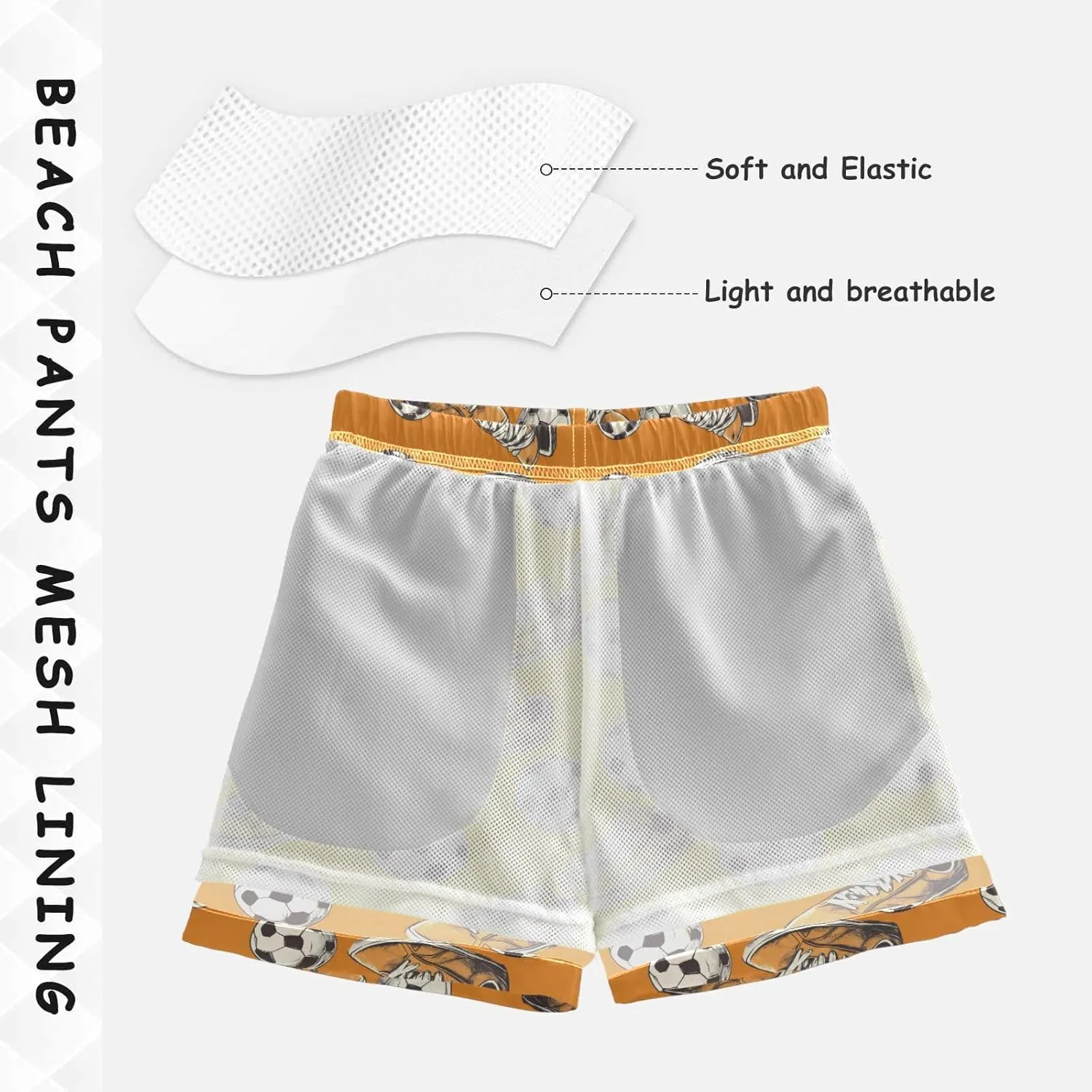 ALAZA Orange Shoes Football Soccer Boys Quick Dry Beach Board Shorts Kids Swim Trunks Bathing Suit Swimsuit
