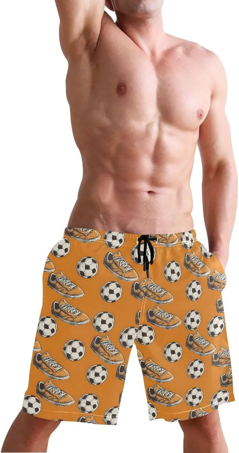 ALAZA Orange Shoes Football Soccer Men's Beach Shorts Swim Trunks Quick Dry Board Shorts with Pockets Swimwear S M L XL XXL