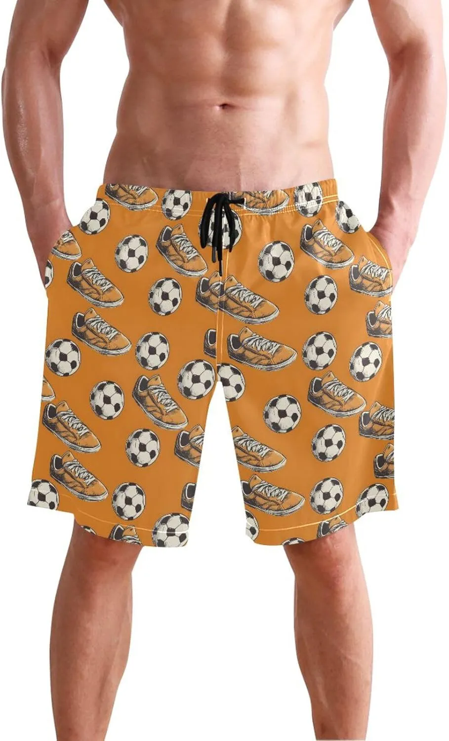 ALAZA Orange Shoes Football Soccer Men's Beach Shorts Swim Trunks Quick Dry Board Shorts with Pockets Swimwear S M L XL XXL