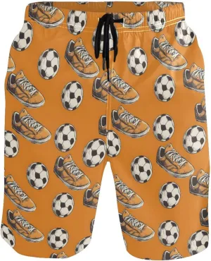 ALAZA Orange Shoes Football Soccer Men's Beach Shorts Swim Trunks Quick Dry Board Shorts with Pockets Swimwear S M L XL XXL