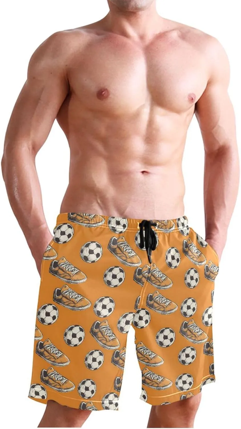 ALAZA Orange Shoes Football Soccer Men's Beach Shorts Swim Trunks Quick Dry Board Shorts with Pockets Swimwear S M L XL XXL