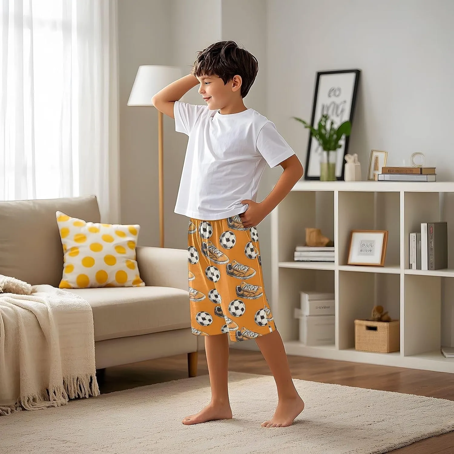 ALAZA Orange Shoes Football Soccer Pajama Shorts Elastic Waist Casual Sleep Shorts with Pockets Size 6-14