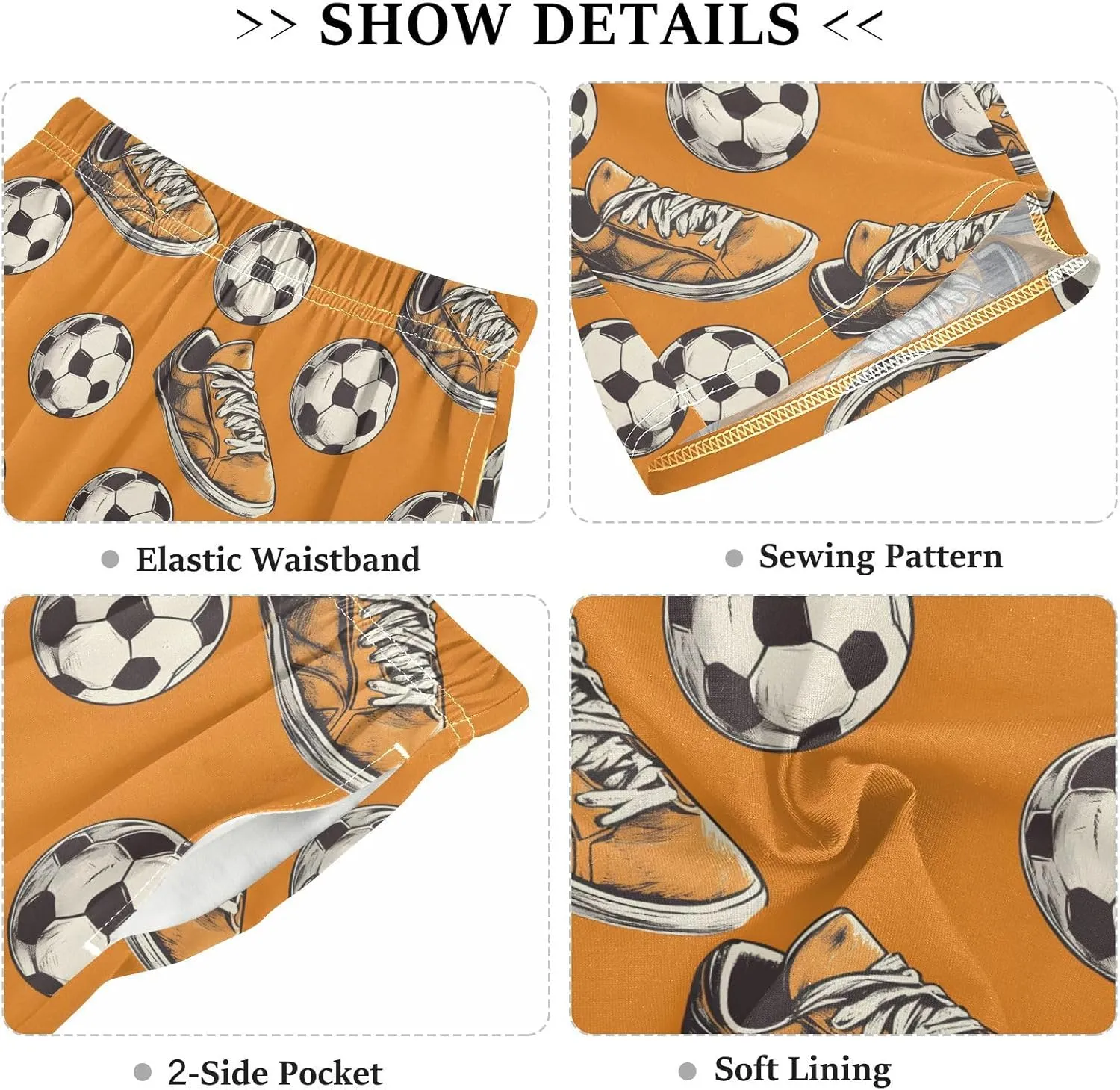 ALAZA Orange Shoes Football Soccer Pajama Shorts Elastic Waist Casual Sleep Shorts with Pockets Size 6-14