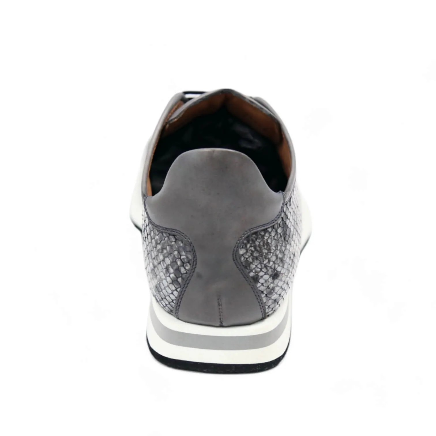 Ambrogio Men's Shoes White & Gray Snake-Print Leather Casual Sneakers (AMZ1008)