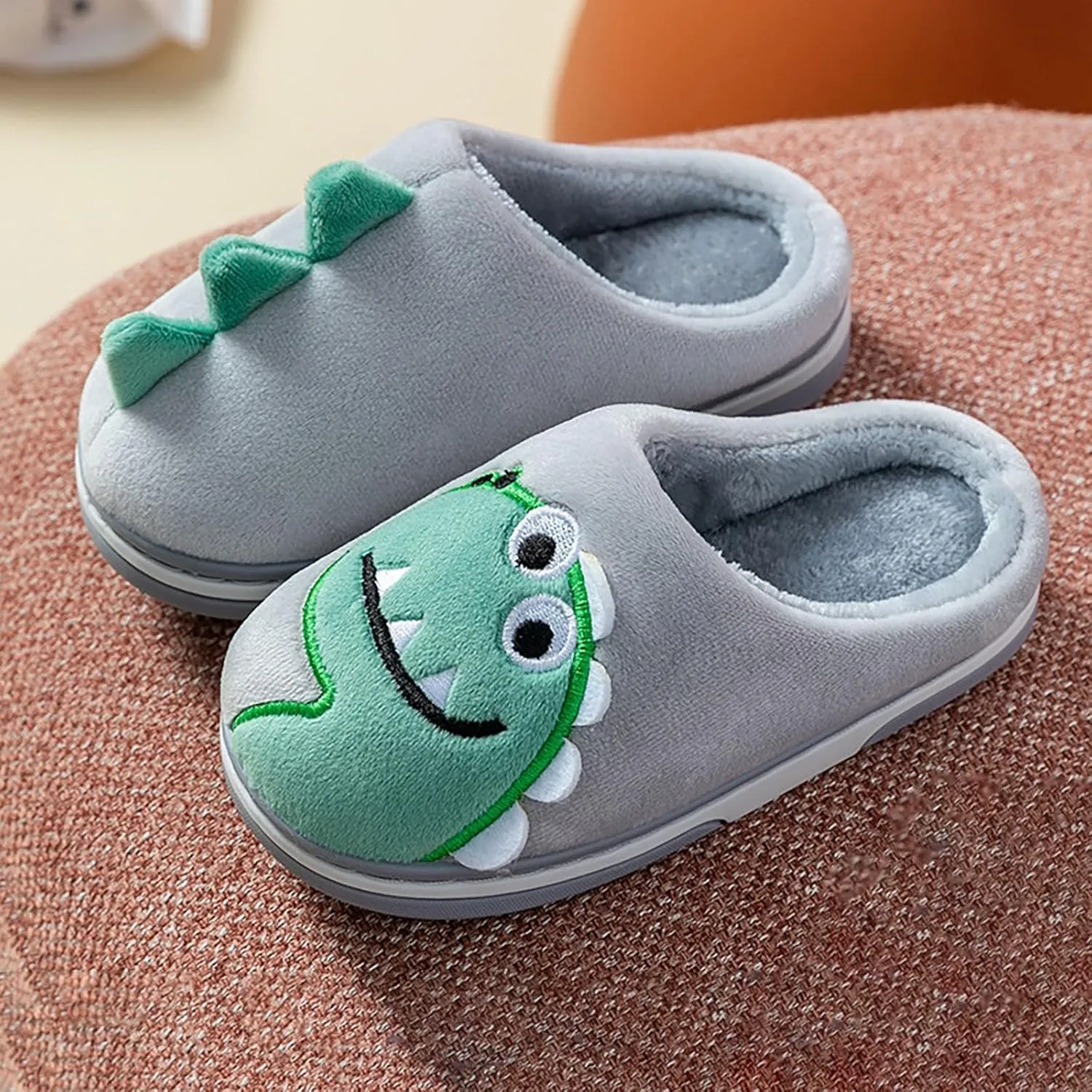 Animal Dinosaur House Slipper For Kids Girls Boys Fuzzy Plush Lined Bedroom Indoor Flat Shoes Winter Warm Soft Shoes