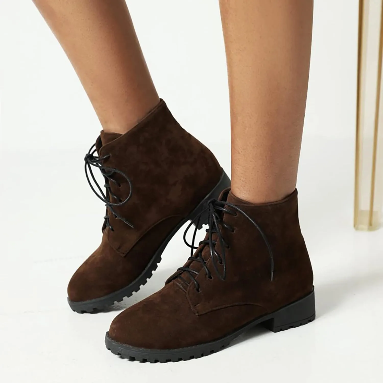 Ankle Boots for Women Brown Leather Booties Work Boots Slip On Barefoot Boot Indoor and Outdoor Soft Sole Fashion Closed Pointed Toe Low Block Heel Zip Up