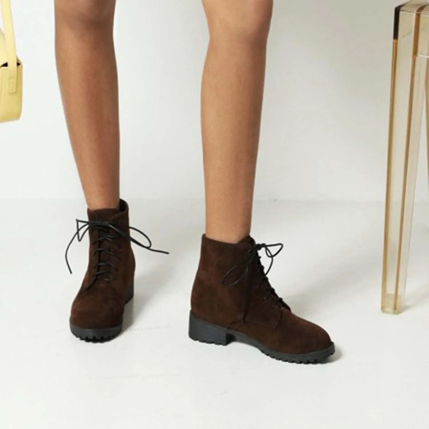Ankle Boots for Women Brown Leather Booties Work Boots Slip On Barefoot Boot Indoor and Outdoor Soft Sole Fashion Closed Pointed Toe Low Block Heel Zip Up