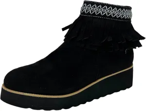 Ankle Boots for Women Dressy Platform Boots Comfortable Soft Sole Chunky Slope Heel Fringe Frosted Suede Booties