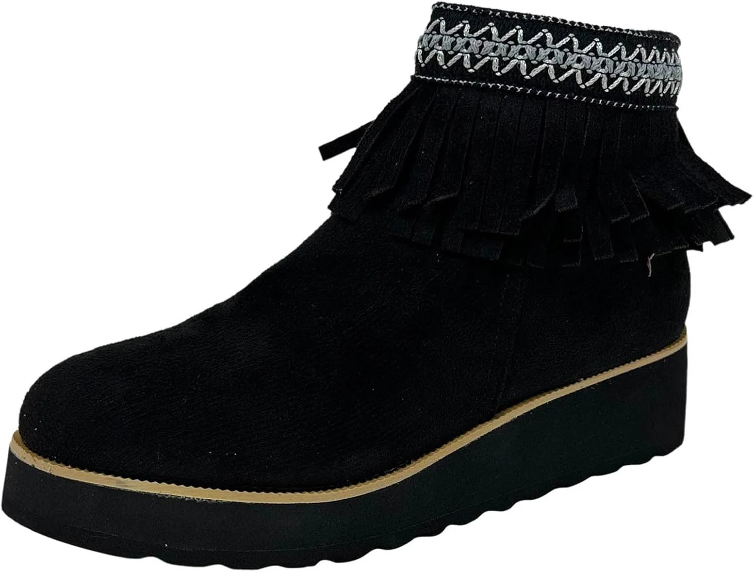 Ankle Boots for Women Dressy Platform Boots Comfortable Soft Sole Chunky Slope Heel Fringe Frosted Suede Booties
