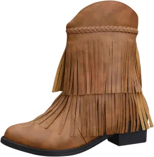 Ankle Boots for Women Dressy Winter Boots for Women 2024 Large Size V Cutout Tassel Chunky Heel Sleeve Short Booties