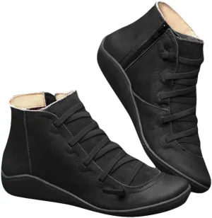 Ankle Boots for Women Low Heel Lace Up Arch Support Boots Side Zipper Vintage Leather Damping Shoes Flat Heel Boots