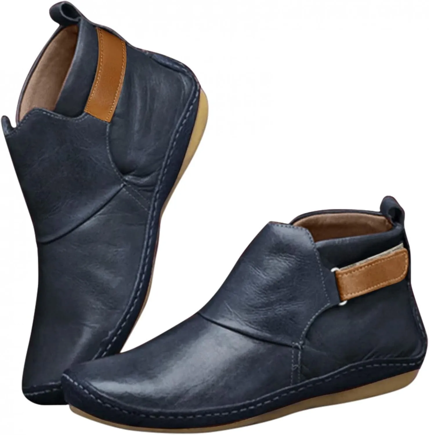 Ankle Boots for Women No Heel,2022 New Arch Support Boots Side Zipper Vintage Leather Damping Shoes Flat Heel Booties