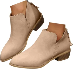 Ankle Boots for Women Riding Boots for Women Fashion British Style Pointed Toe Block Heels Pull on Boots for Women