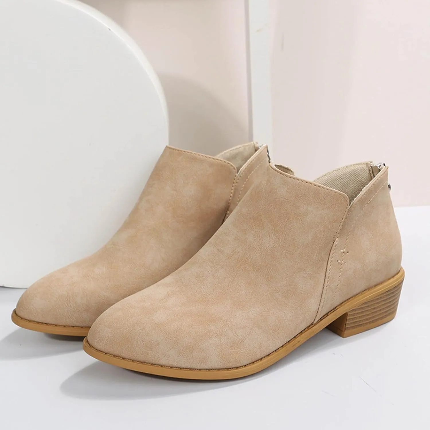 Ankle Boots for Women Riding Boots for Women Fashion British Style Pointed Toe Block Heels Pull on Boots for Women