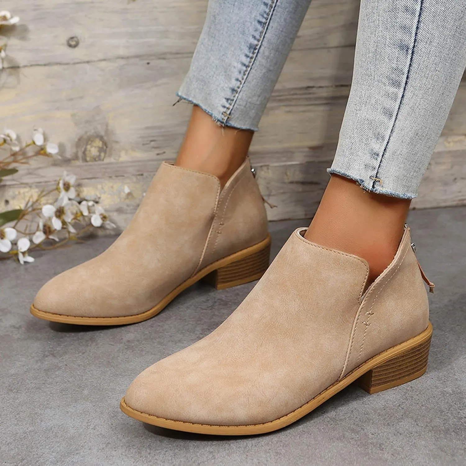 Ankle Boots for Women Riding Boots for Women Fashion British Style Pointed Toe Block Heels Pull on Boots for Women