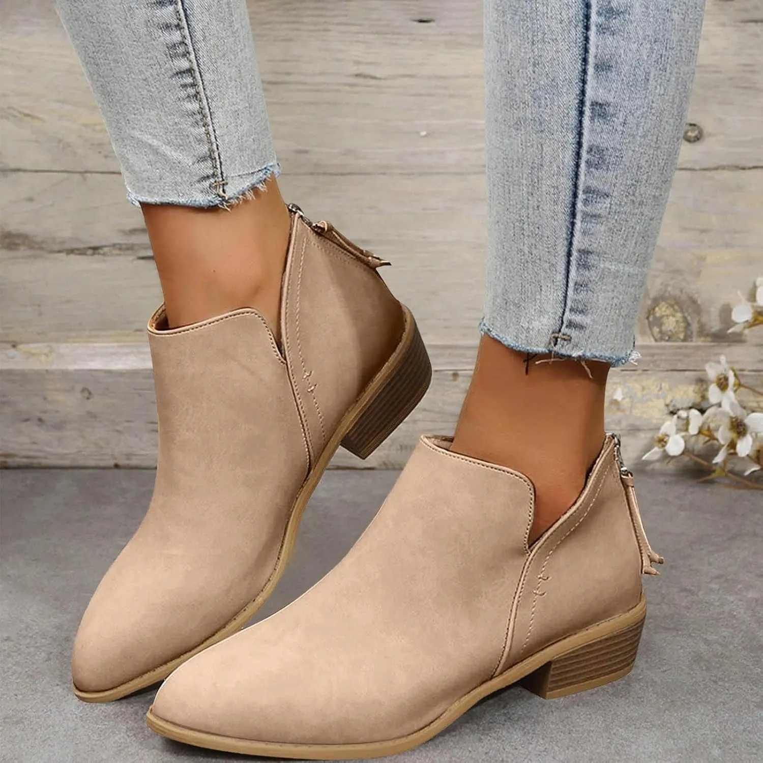 Ankle Boots for Women Riding Boots for Women Fashion British Style Pointed Toe Block Heels Pull on Boots for Women