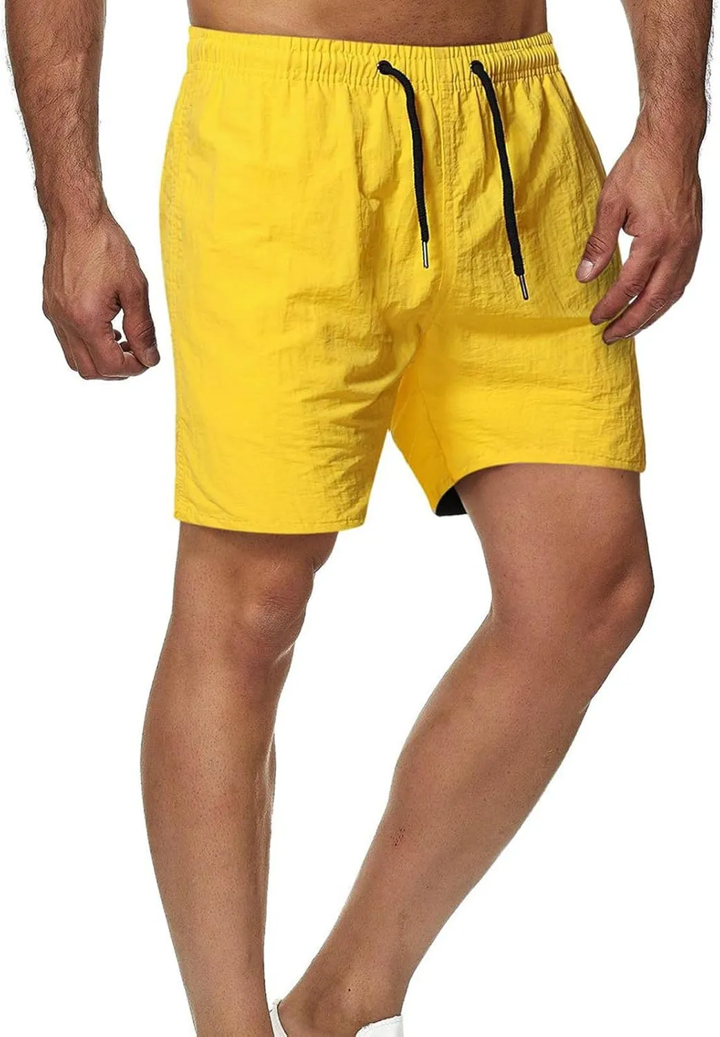 Athletic Shorts for Men Elastic Waist Mid Waist Running Shorts High Waisted Gym Workout Short with Pockets
