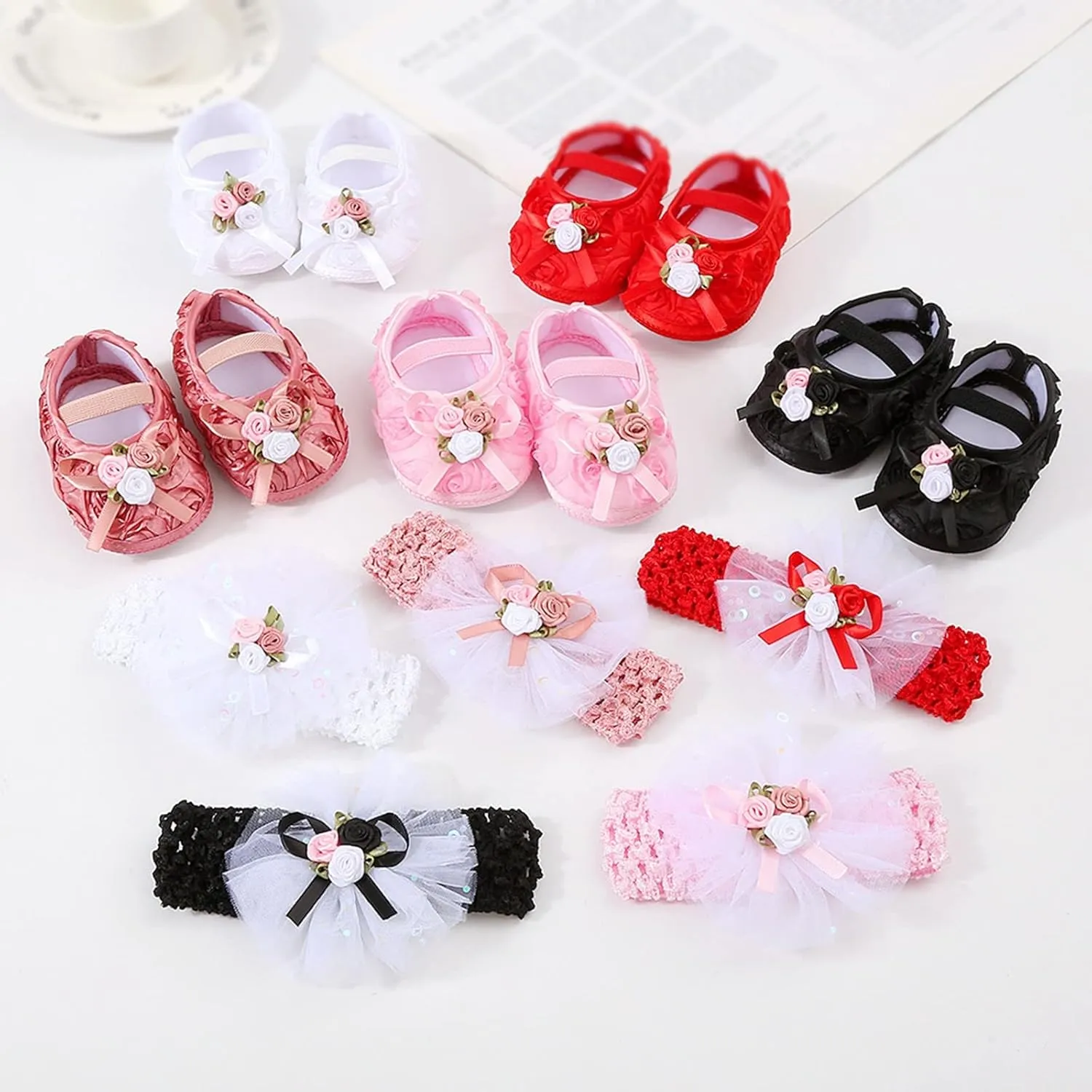 Baby Shoes Plus Headband Set Cute Baby Princess Shoes with Dress Shoes Toddler Shoes Youth Indoor Soccer Shoe (Hot Pink, 3.5 Infant)