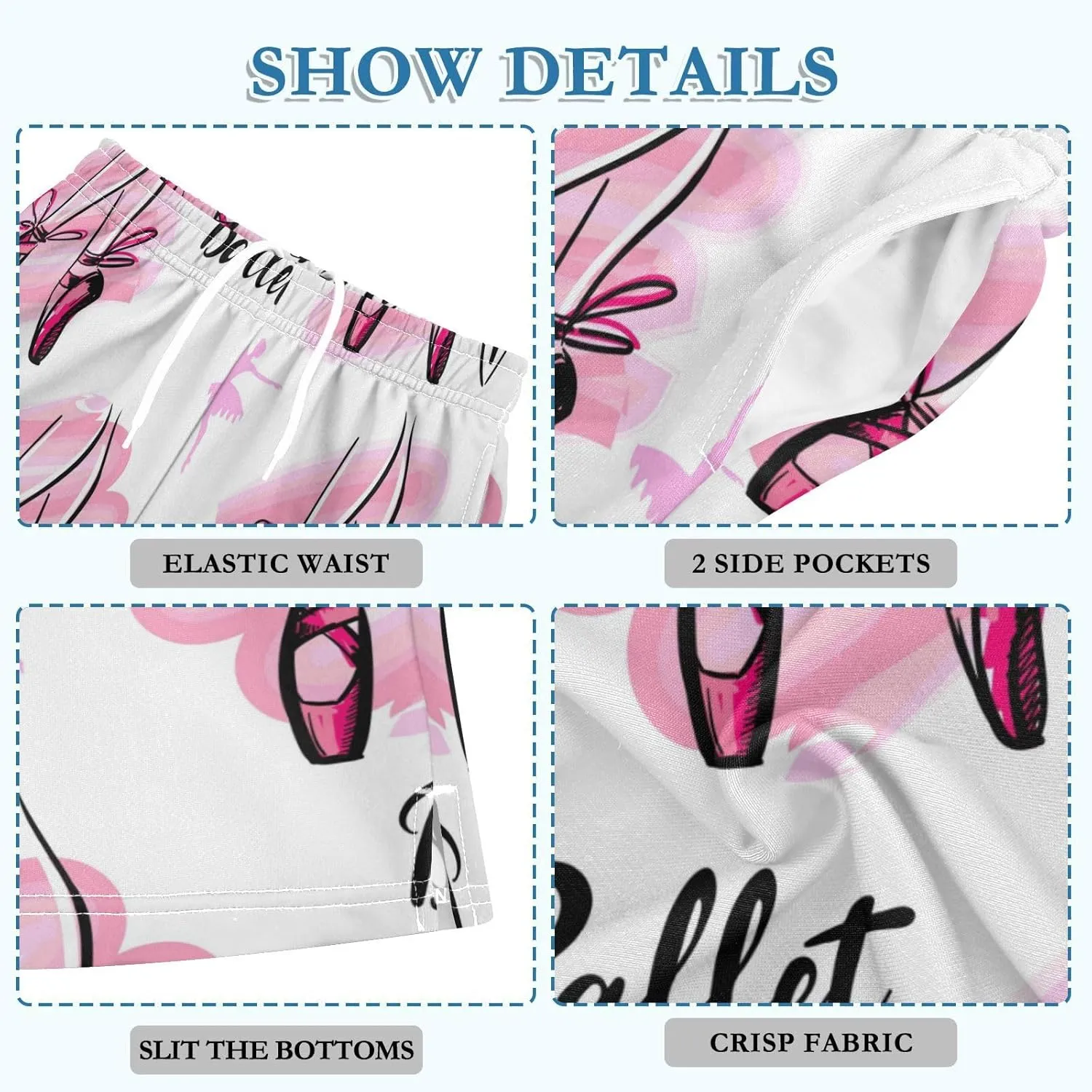 Ballet Shoes Ballerina Dancer Boys Athletic Shorts Kids Basketball Shorts Gym Short for Summer XS