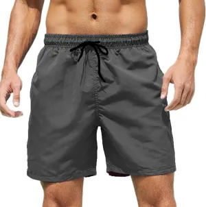 Bathing Suits for Men Beach Surfing Breathable Quick Dry Solid Basic Swimsuits Elastic Waist Drawstring Board Shorts
