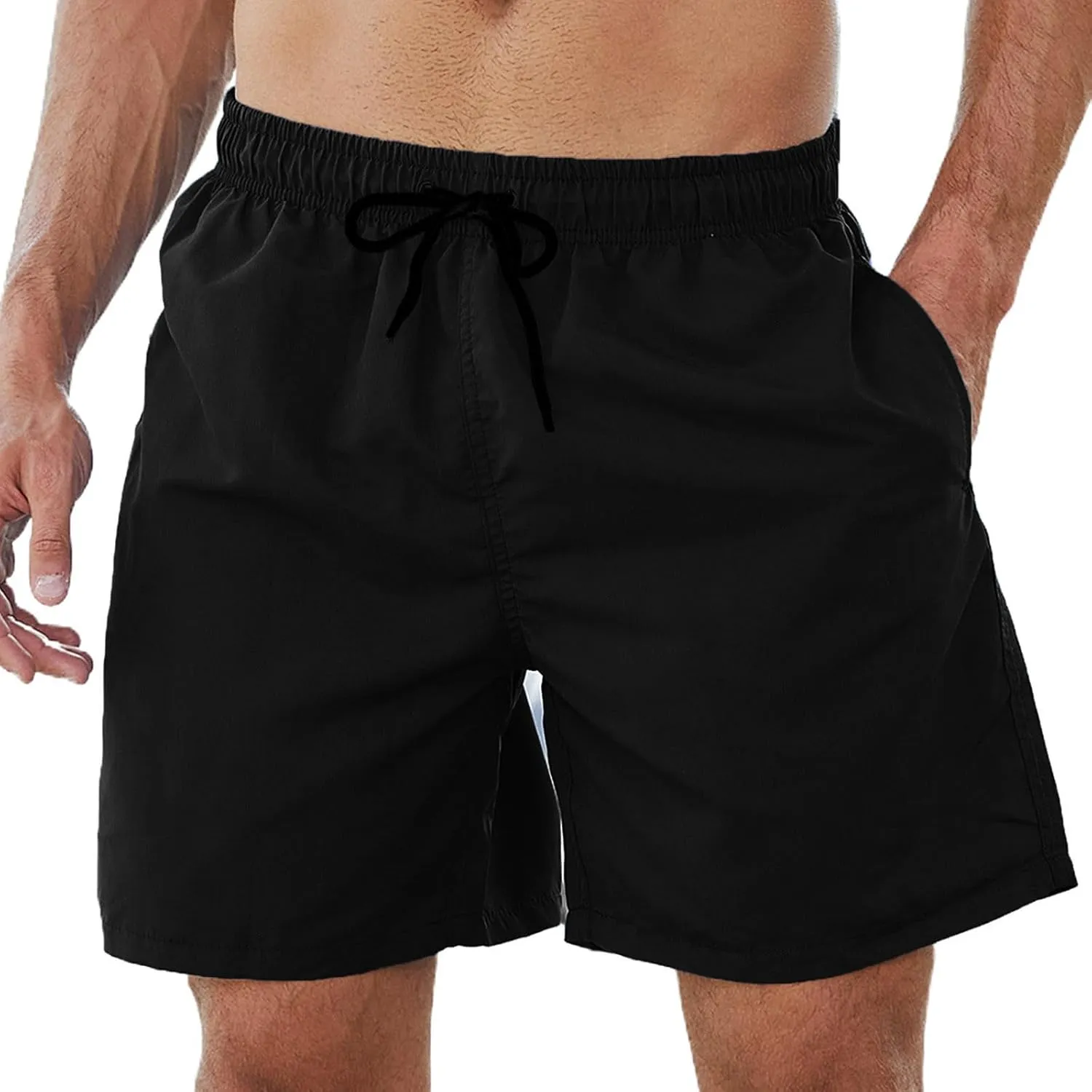 Bathing Suits for Men Beach Surfing Breathable Quick Dry Solid Basic Swimsuits Elastic Waist Drawstring Board Shorts