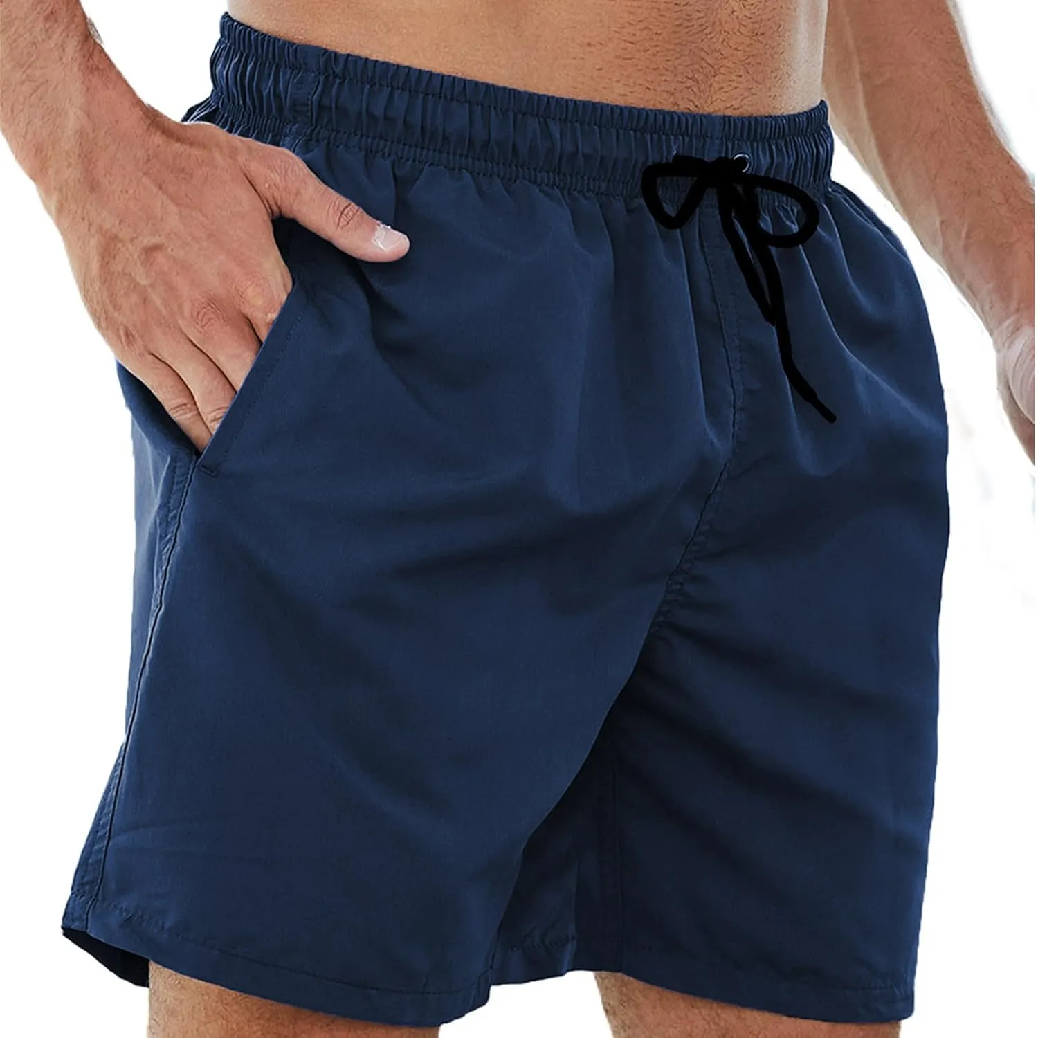 Bathing Suits for Men Beach Surfing Breathable Quick Dry Solid Basic Swimsuits Elastic Waist Drawstring Board Shorts