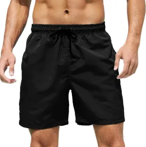 Bathing Suits for Men Beach Surfing Breathable Quick Dry Solid Basic Swimsuits Elastic Waist Drawstring Board Shorts