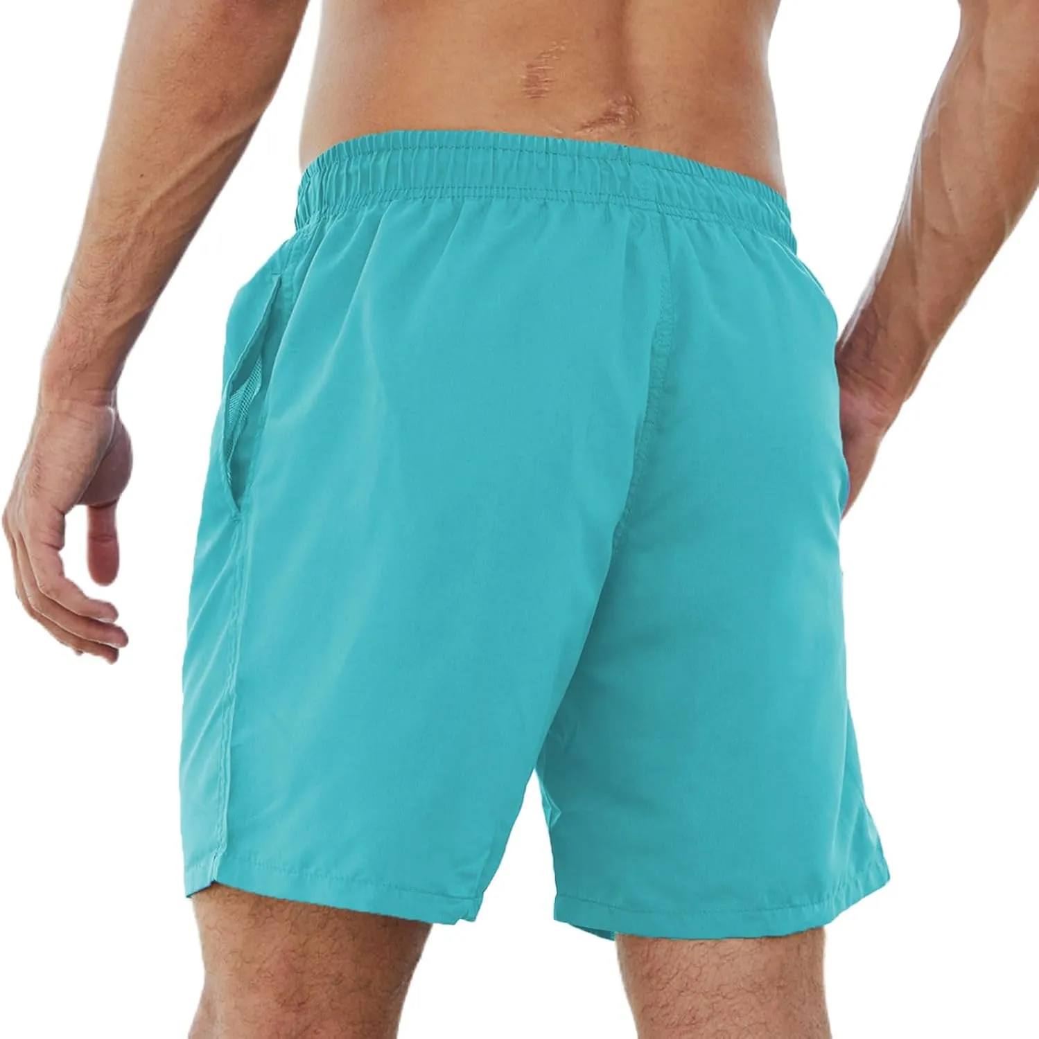 Bathing Suits for Men Beach Surfing Breathable Quick Dry Solid Basic Swimsuits Elastic Waist Drawstring Board Shorts