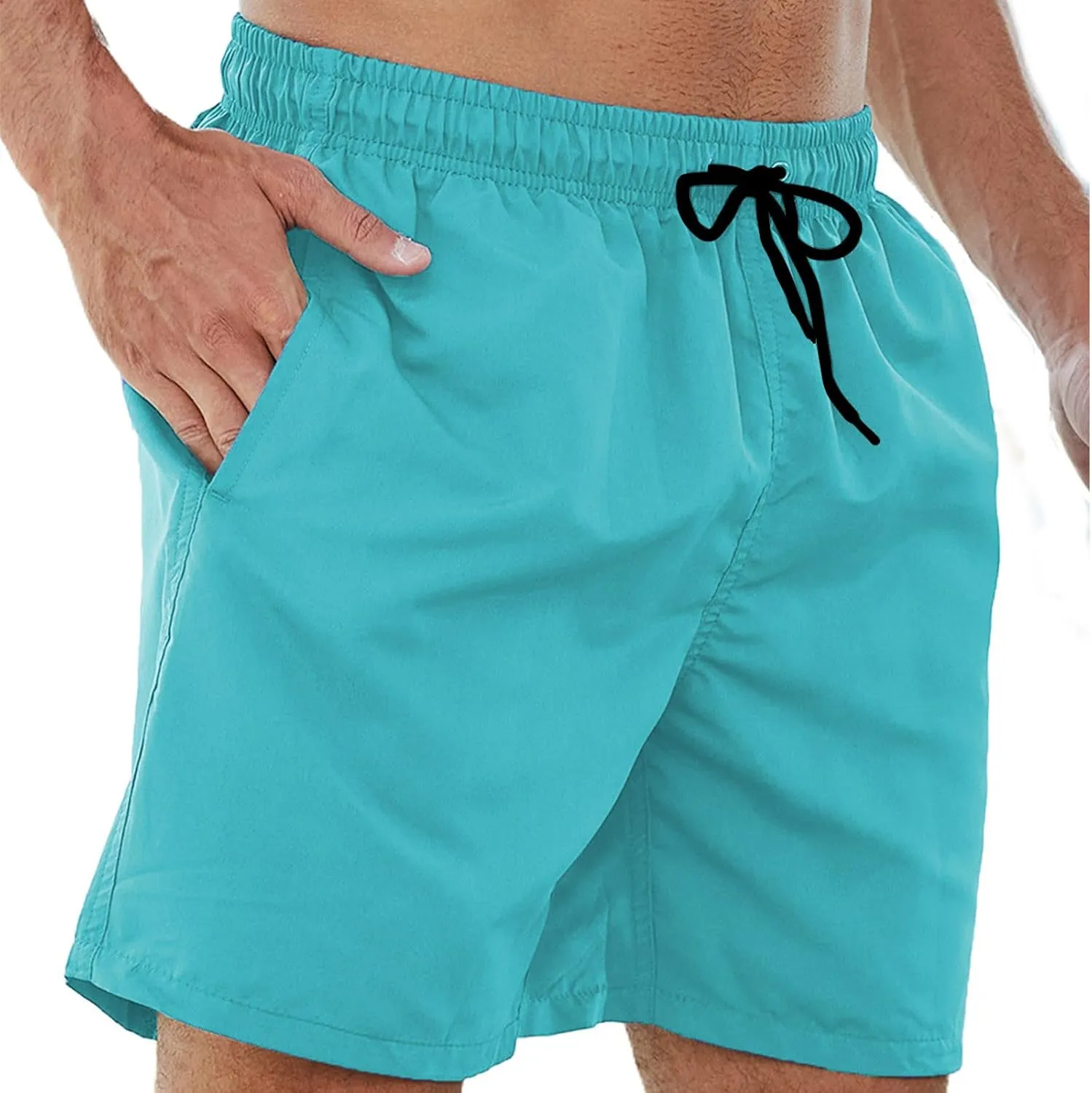 Bathing Suits for Men Beach Surfing Breathable Quick Dry Solid Basic Swimsuits Elastic Waist Drawstring Board Shorts