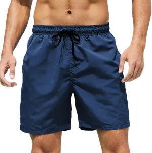 Bathing Suits for Men Beach Surfing Breathable Quick Dry Solid Basic Swimsuits Elastic Waist Drawstring Board Shorts