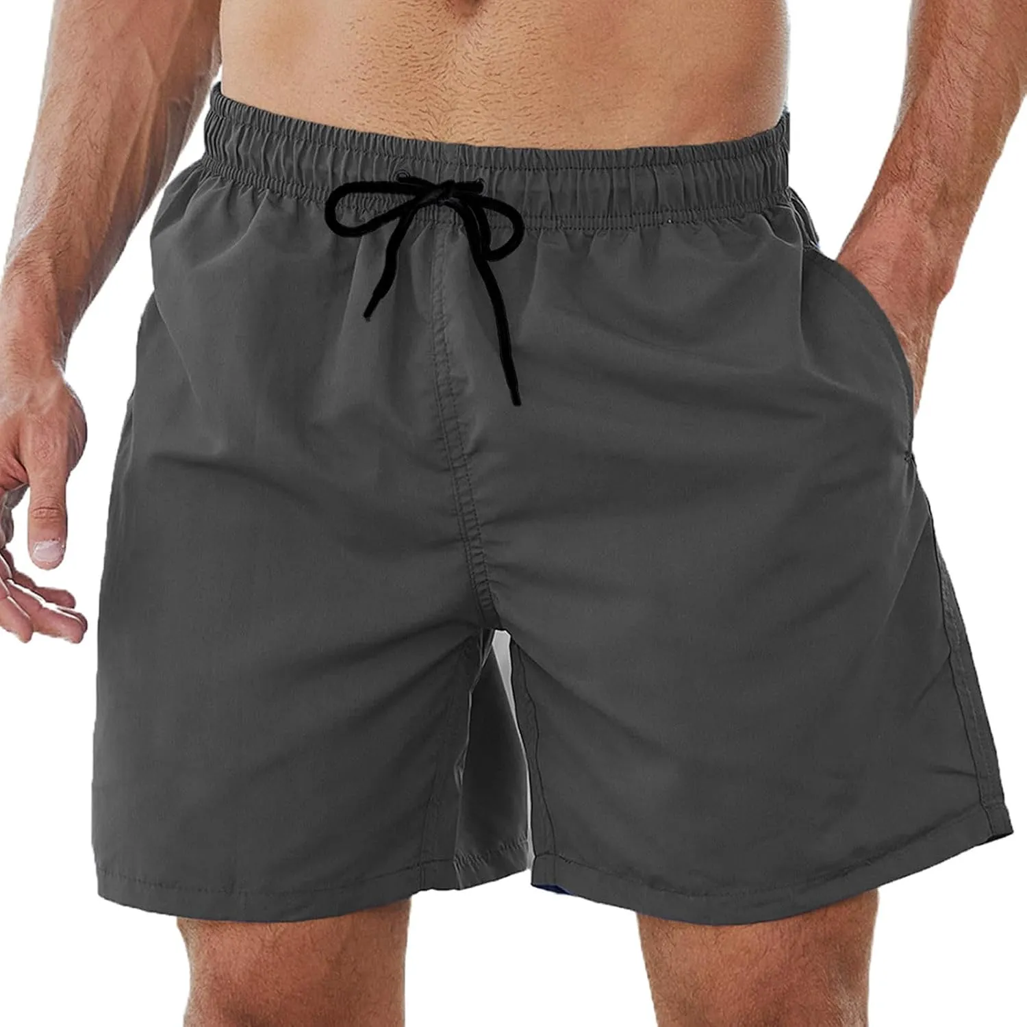Bathing Suits for Men Beach Surfing Breathable Quick Dry Solid Basic Swimsuits Elastic Waist Drawstring Board Shorts