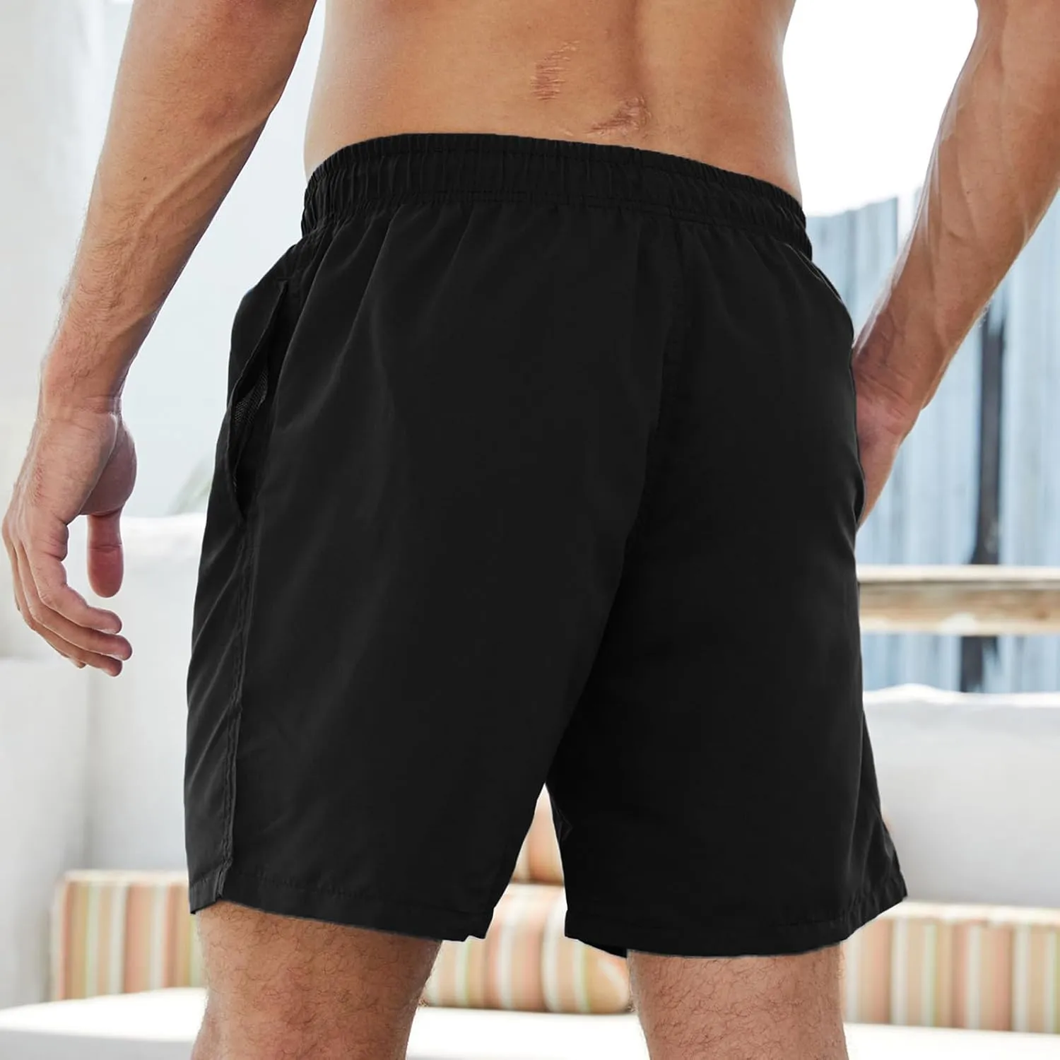 Bathing Suits for Men Beach Surfing Breathable Quick Dry Solid Basic Swimsuits Elastic Waist Drawstring Board Shorts