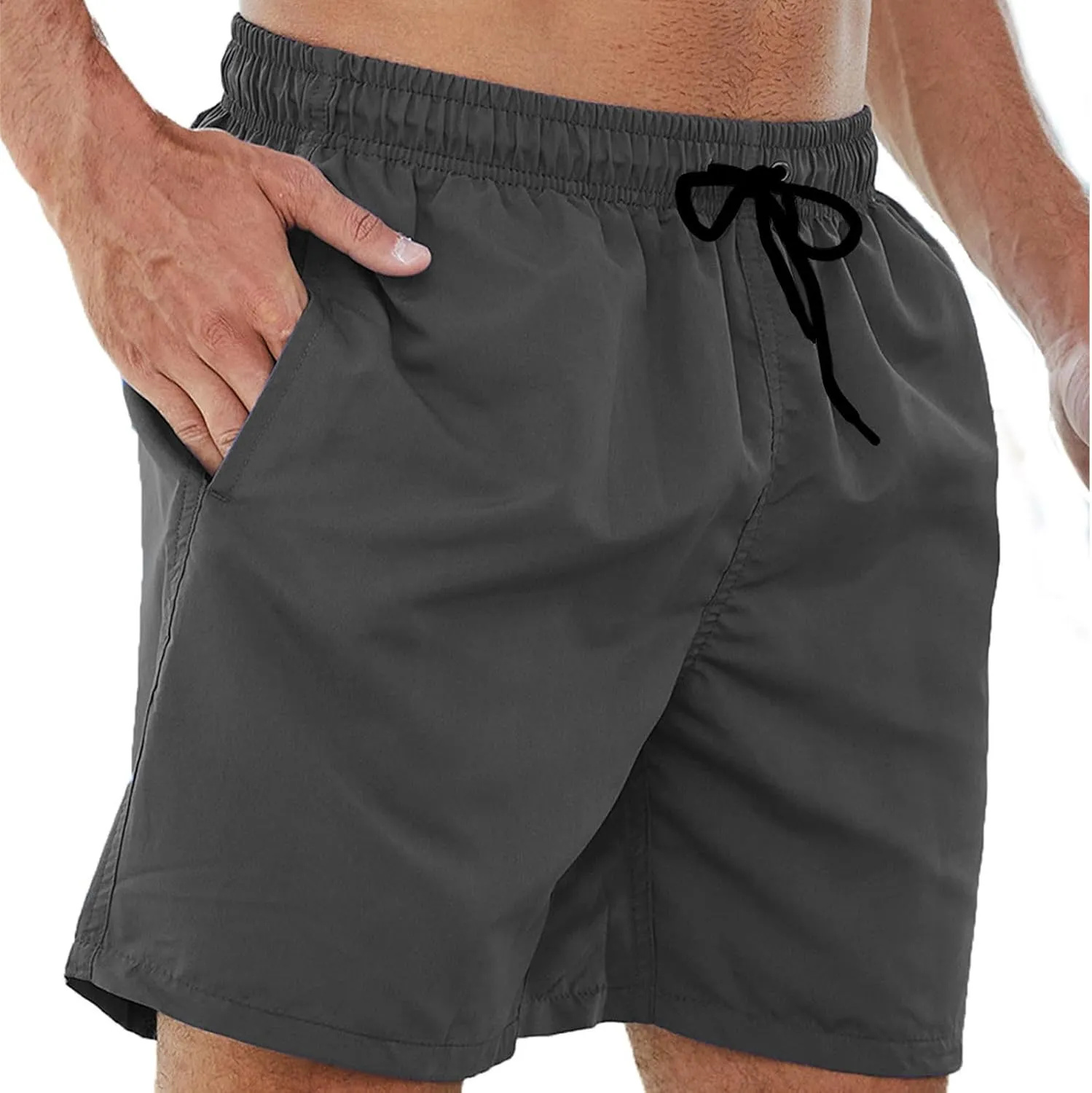 Bathing Suits for Men Beach Surfing Breathable Quick Dry Solid Basic Swimsuits Elastic Waist Drawstring Board Shorts