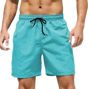Bathing Suits for Men Beach Surfing Breathable Quick Dry Solid Basic Swimsuits Elastic Waist Drawstring Board Shorts