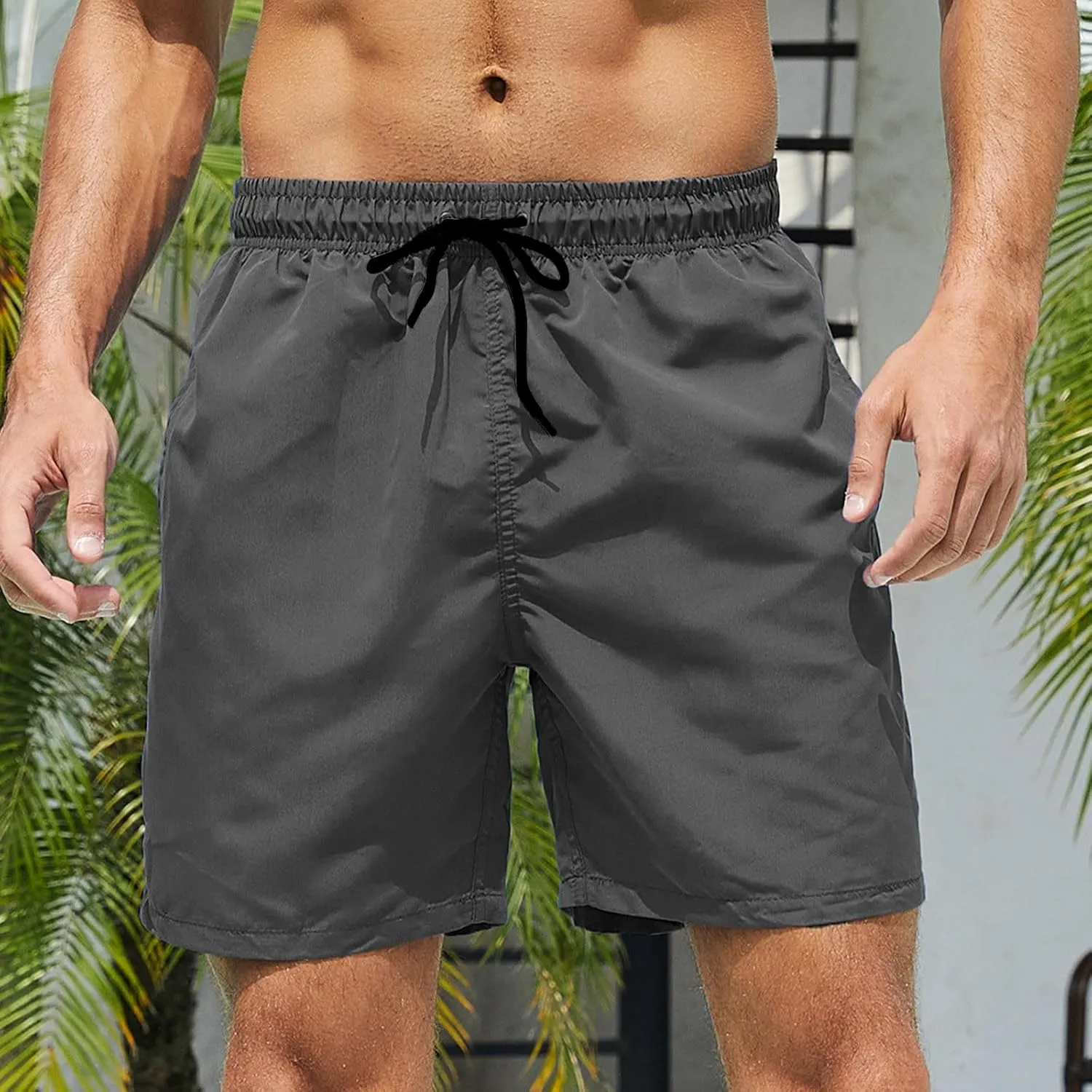 Bathing Suits for Men Beach Surfing Breathable Quick Dry Solid Basic Swimsuits Elastic Waist Drawstring Board Shorts