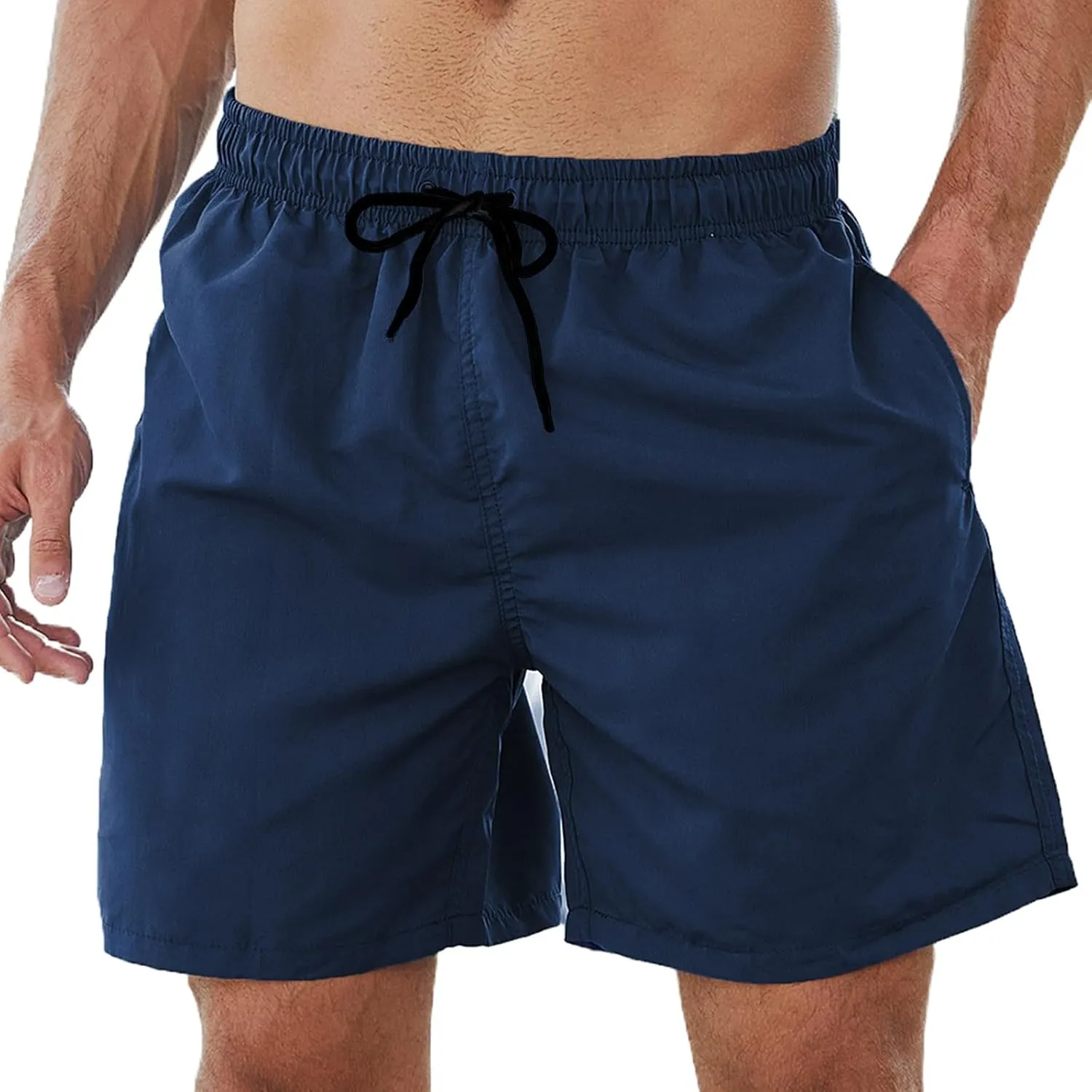 Bathing Suits for Men Beach Surfing Breathable Quick Dry Solid Basic Swimsuits Elastic Waist Drawstring Board Shorts