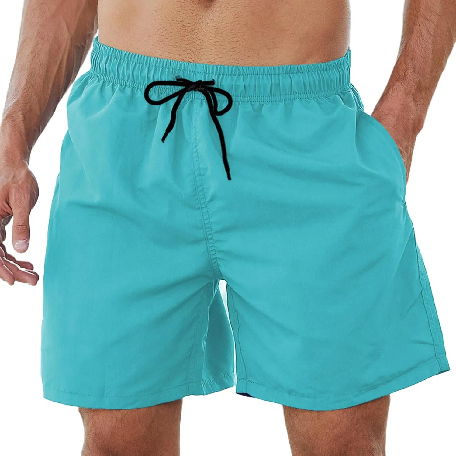 Bathing Suits for Men Beach Surfing Breathable Quick Dry Solid Basic Swimsuits Elastic Waist Drawstring Board Shorts