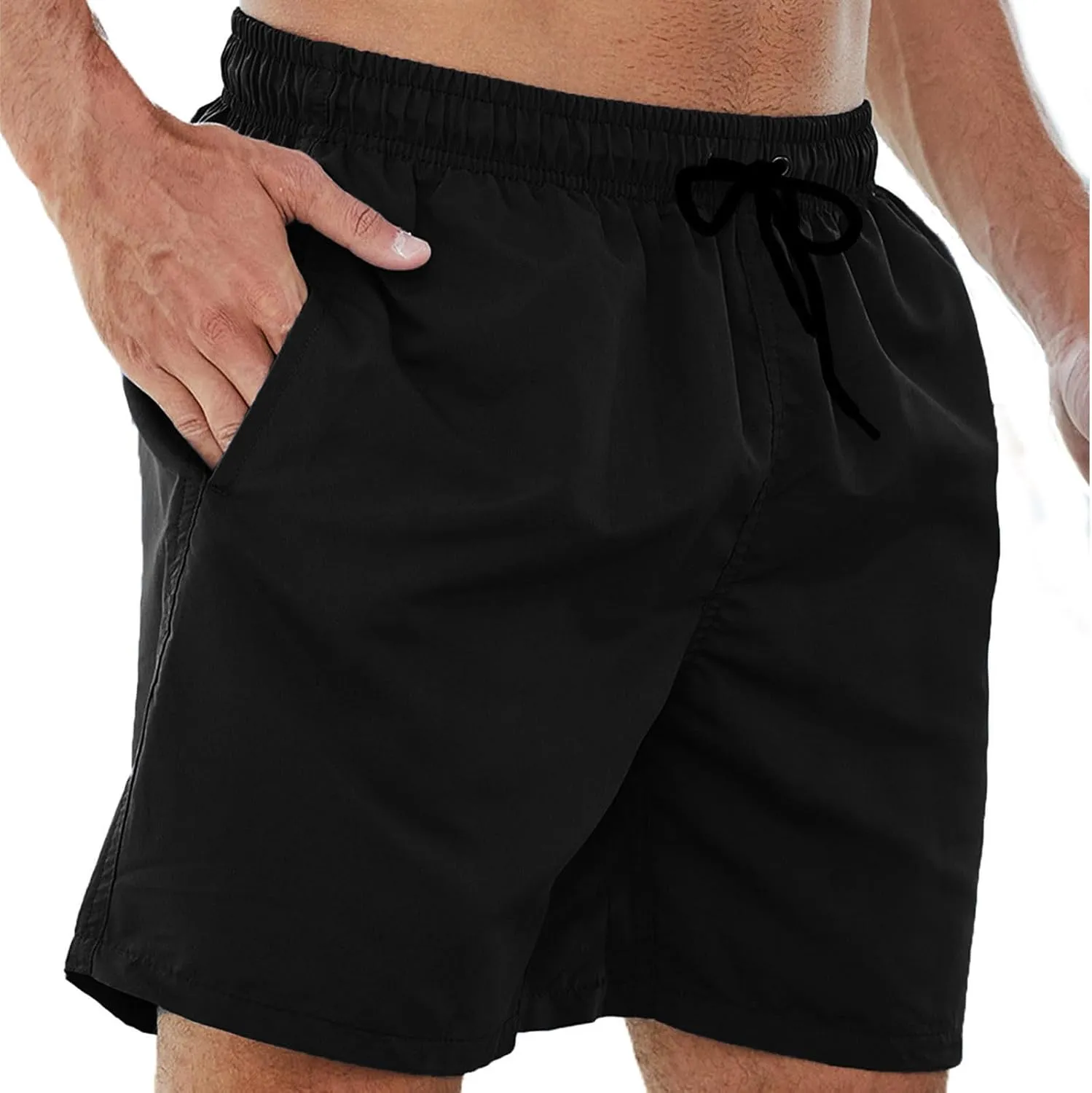 Bathing Suits for Men Beach Surfing Breathable Quick Dry Solid Basic Swimsuits Elastic Waist Drawstring Board Shorts