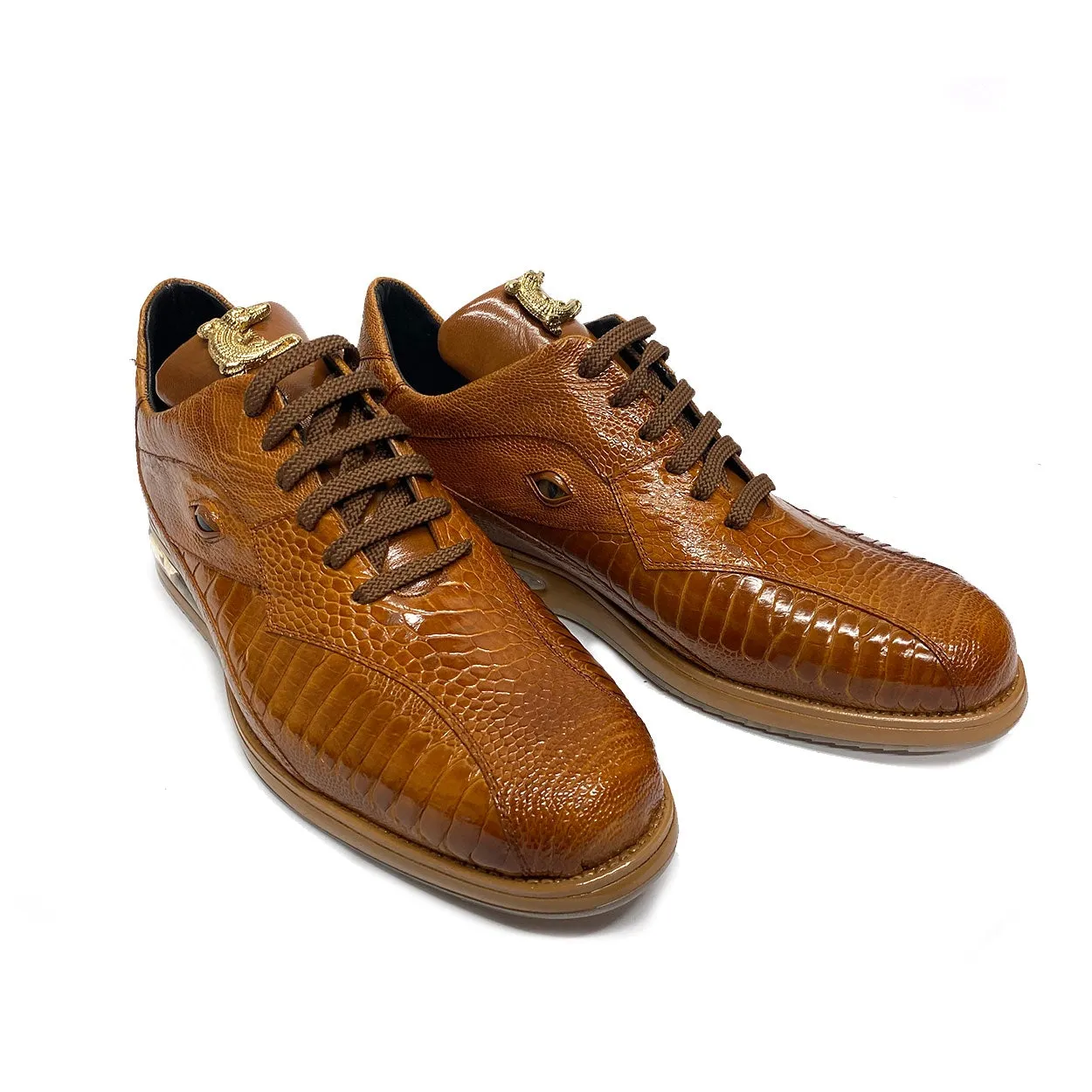 Belvedere 33624 Lupo Men's Shoes Honey Exotic Genuine Ostrich Eyes Casual Sneakers (BVS3034)