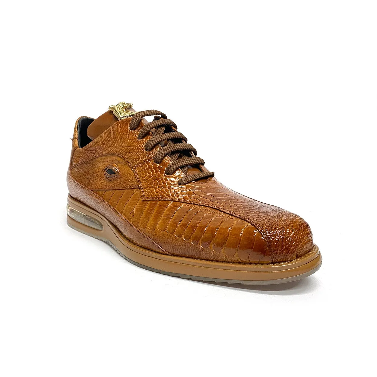 Belvedere 33624 Lupo Men's Shoes Honey Exotic Genuine Ostrich Eyes Casual Sneakers (BVS3034)
