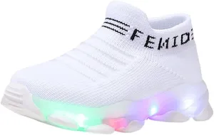 Big Boys Basketball Shoes LED Light Running Mesh Breathable Shoes Children Tennis Baseball Slip on Wide Shoes