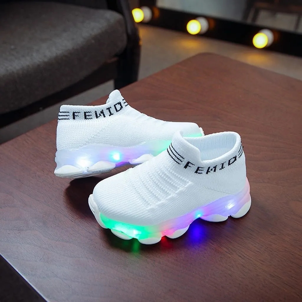 Big Boys Basketball Shoes LED Light Running Mesh Breathable Shoes Children Tennis Baseball Slip on Wide Shoes