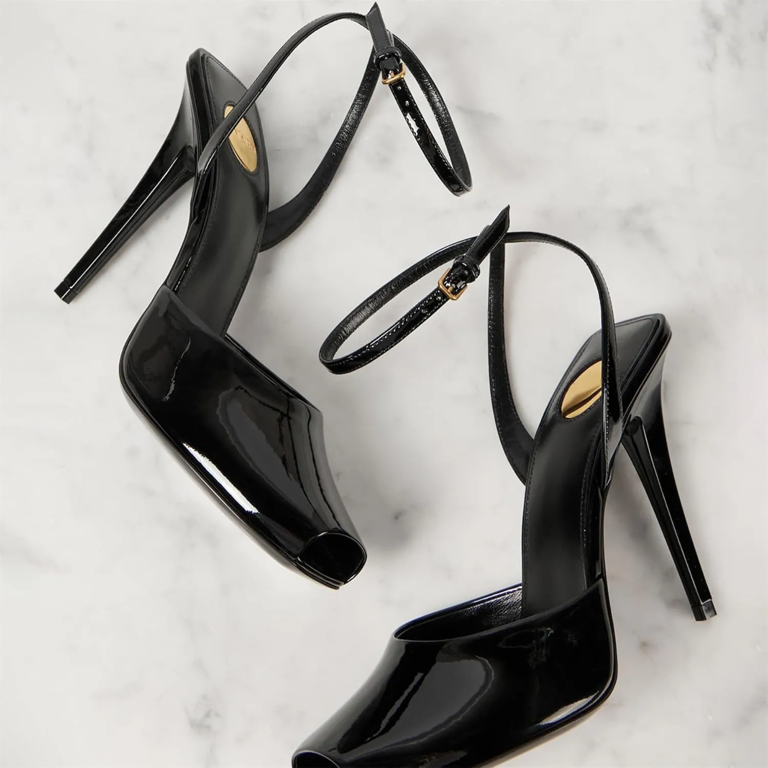 Black Peep Toe Heel Sandals for Women Square Backless Buckle Ankle Strap Stiletto High Heels Fashion Dressy Pumps